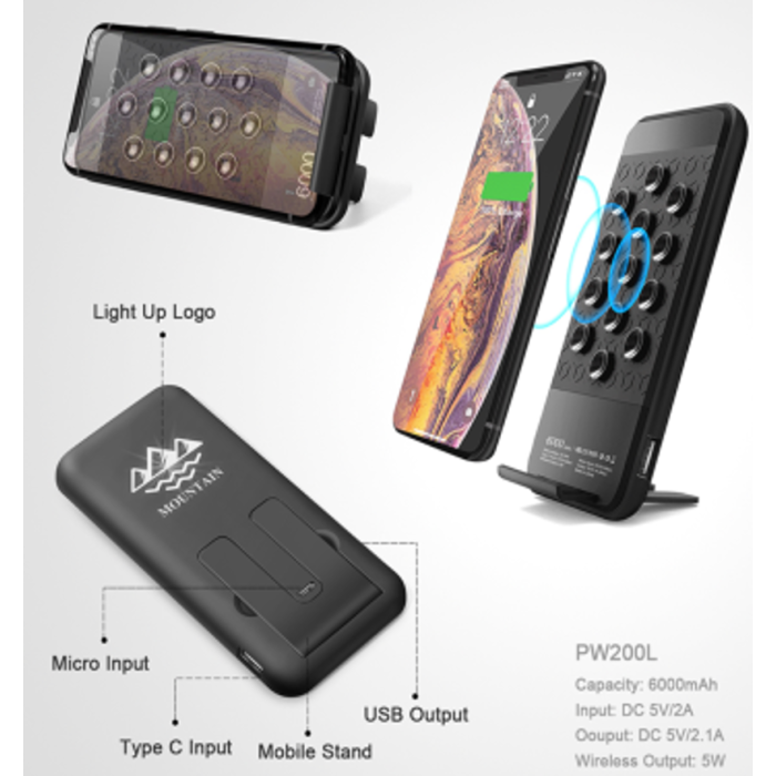 Power Bank with Luminous Logo + Mobile Stand and Wireless Charger - Sky Egypt (F & G TRADE)